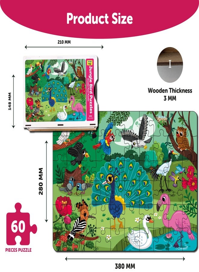YaYplay Yay Play Jungle Birds Wooden Floor Puzzle 60 Pieces with Wooden Box | Chunky Puzzles for 4+ Years - Image 4